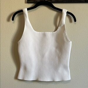 Aritzia Babaton White Ribbed Cropped Square Neck Tank Top